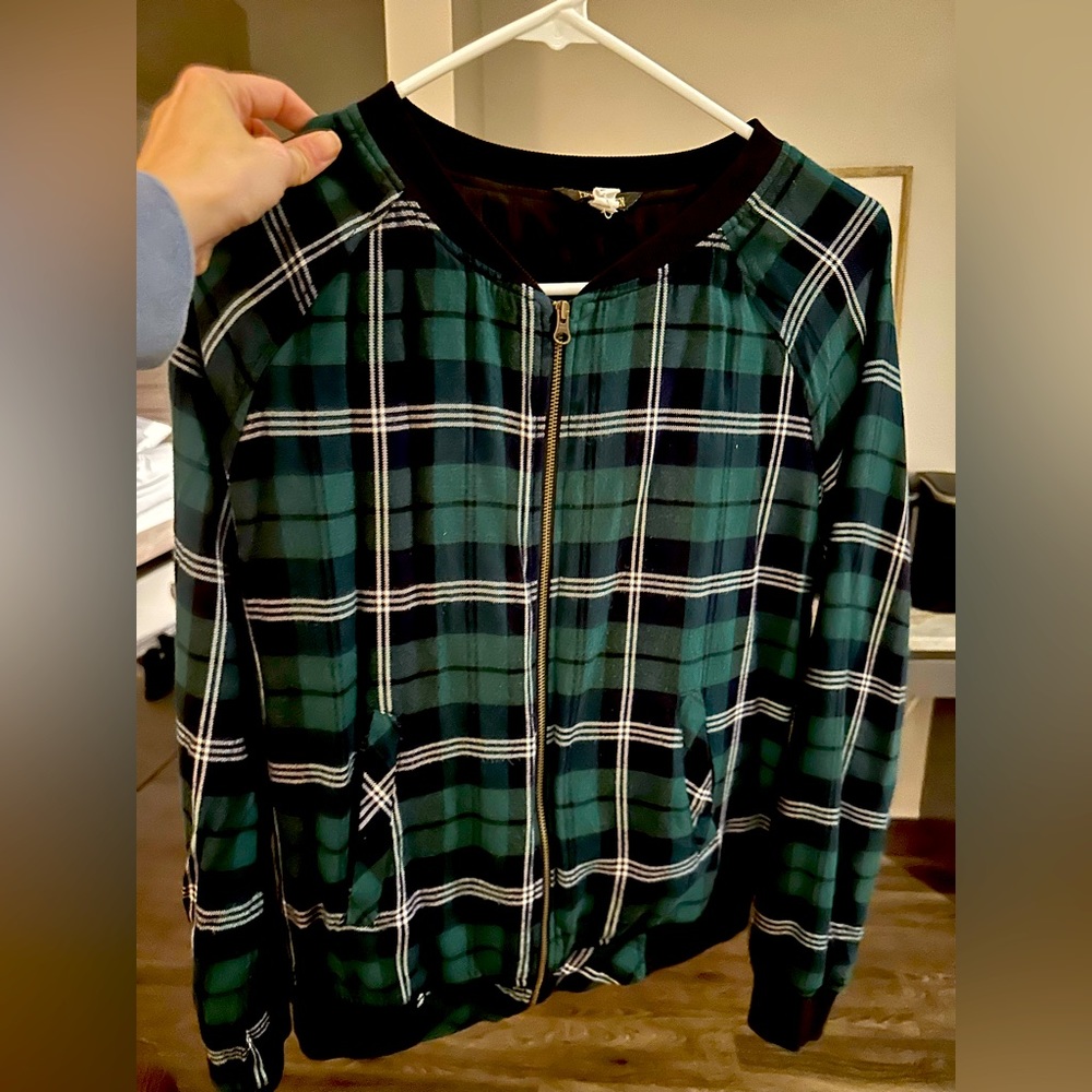 Green plaid bomber jacket